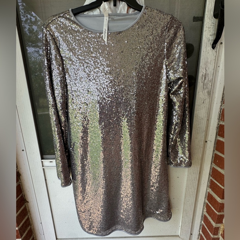 NY Collection Sparkling Silver Sequin Dress